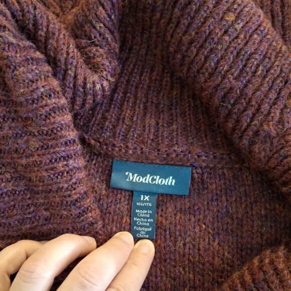 Modcloth Tunic Sweater Sz 1X Cowl Neck Metallic Wool Blend Christmas Holiday - Picture 10 of 16